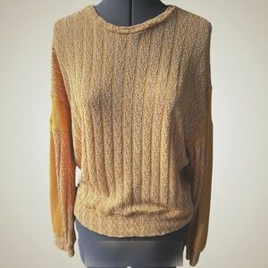 BKE Mustard Yellow Waffle Knit Long Sleeve Cutout Back Sweater Top Women S
